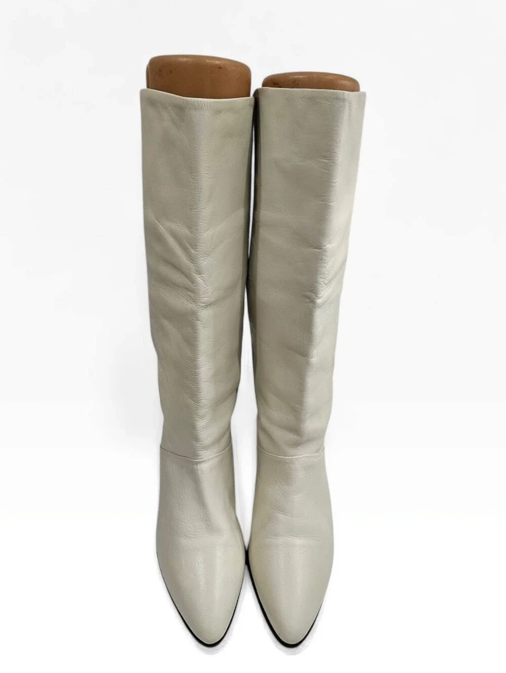 Vintage 80s Women Cream Leather Slouch Flat Boots 8M Made in Brazil